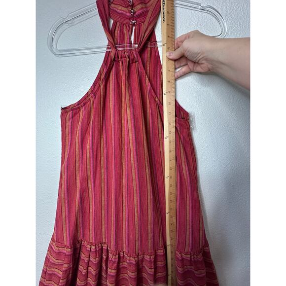 BCBG Generation Halter Mini Dress XS Pink Striped Sleeveless Flowy Ruffle Hem - Picture 16 of 16